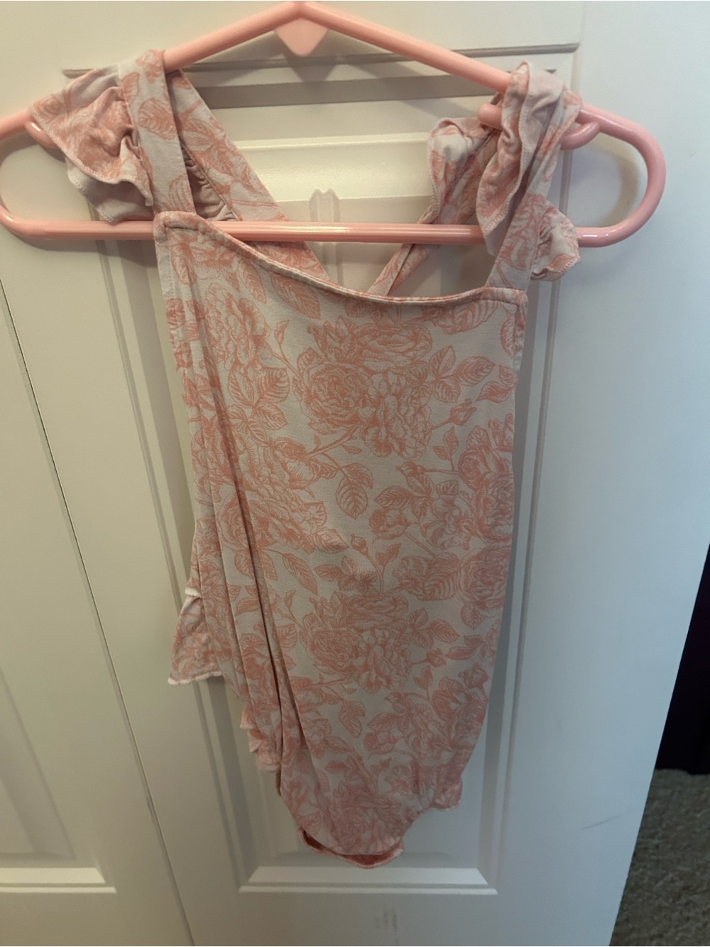 Posh Peanut Cream and Pink Floral Ruffle Strap Romper